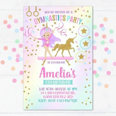 SUNSHINE PARTY UK Personalised Gymnastics Party Invitations, Birthday Invites,10 + Envelopes