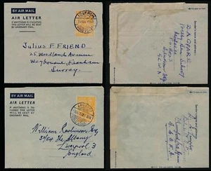 GOLD COAST KG6 AEROGRAMMES 6d AFRANSI + ADUKROM to GB FARNHAM + LIVERPOOL 1951-3 - Picture 1 of 3