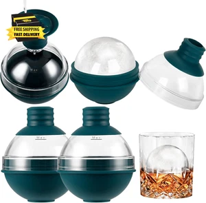 Large Ice Ball Maker Mold for Whiskey - Set of 4 with 2-In-1 Funnel Lid - Easy R - Picture 1 of 6