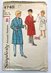 Bata vintage años 60 Simplicity 4740 niño patrón corte completo talla 10 pecho 28 - Imagen 1 de 3