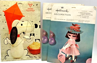 60s/70s Hallmark/Ambassador 3 HONEYCOMB CENTERPIECES unused Snoopy/Dress-up Girl - Image 1 of 4