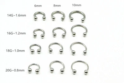 100 piezas 20G 18G 16G nariz labio labret oreja pezón anillos perforación herraduras CBR  Foto 1 de 3