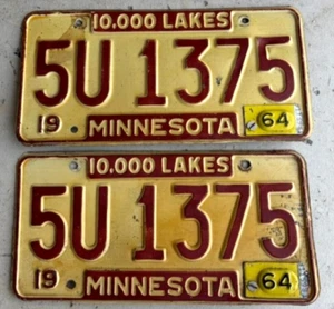 VINTAGE 1962 / 1964 Minnesota License Plate Pair W RARE METAL YEAR TAGS - Picture 1 of 4