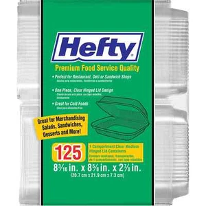 Hefty Clear Hinged Lid Plastic Container, 8" x 8" (125 ct.) - Picture 1 of 4