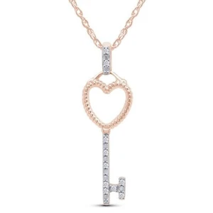 2Ct Round Cut Simulated Diamond Heart Shape Key Pendant 14K Rose Gold Plated - Picture 1 of 3
