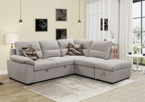 Ottoman 95'' Sectional Ultra Soft Back Sofa with Pull Out Couch Bed and Storage - Picture 1 of 13