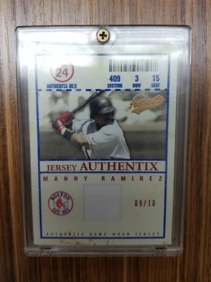 2005 MANNY RAMIREZ FLEER AUTHENTIX MLB GU GAME USED JERSEY SP RED 9/10 RED SOX  - Image 1 of 2