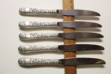 Five Sterling Hallmark Ribbon Rose Regular Dinner Knives 9" Used no monogram