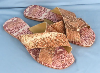 SEYCHELLES LIGHTHEARTED Slide Sandals Shoes SNAKE LEATHER Pink Rose Gold 8.5 - Image 1 of 4