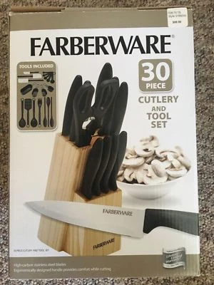 FarberWare 30 piezas cubiertos SS con bloque de madera y juego de herramientas de cocina ~ ¡Nuevo! Foto 1 de 3