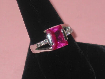 Lia Sophia ~ Lovely Pink & White CZ Ring ~ Silver Tone ~ Size 9 - Image 1 of 3