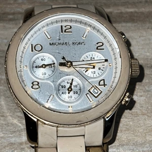 Michael Kors watch women trashed MK-5145 tan and gold Chronograph Date heritage - Picture 1 of 7