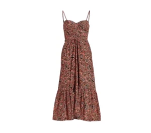 NWOT ALC Lilah Print Maxi Midi Dress Womens 2 Coral Orange Pink Cotton Floral - Picture 1 of 11