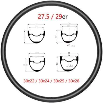 29er Full Carbon MTB Bike Rims 22/24/25/28mm Depth 30mm Width Rims UD/3K/12K — 第 1/4 张图片