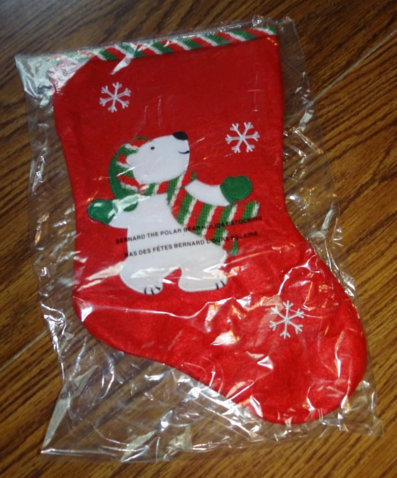 Medias de Navidad con apliques de fieltro rojo de vacaciones Avon Bernard el oso polar Foto 1 de 1