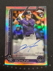 2025 Topps Chrome #RA-AS Aaron Schunk RC Refractor Auto /499 Colorado Rockies - Foto 1 di 2