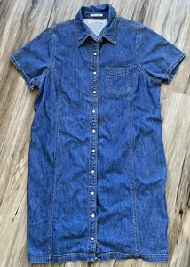 Vestido Tommy Hilfiger Denim Perla A Presión Para Mujer 18 Manga Corta Azul Bolsillo Logo - Imagen 1 de 15