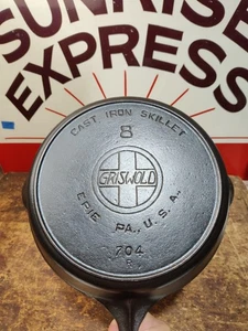 "Fully Restored" GRISWOLD #8 CAST IRON SKILLET Slant Logo Seasoned Flat - Picture 1 of 7