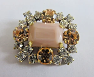 Outstanding Czech Vintage Style Glass Rhinestone Button Crystal & Beige - Picture 1 of 4