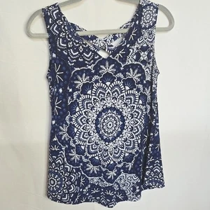 Camiseta sin mangas Westport floral mandala, azul y blanco, para mujer talla XS - Imagen 1 de 7