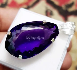 80 Ct Natural Purple Amethyst 925 Sterling Silver Solitaire Pendant Gemstone - Picture 1 of 5