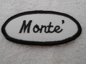 MONTE' USED EMBROIDERED SEW ON NAME PATCH TAGS OVAL BLACK ON WHITE - Picture 1 of 1