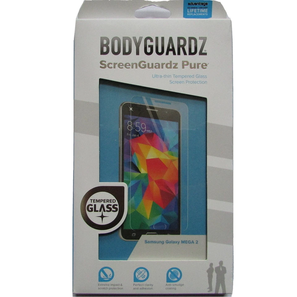 Protector de pantalla de vidrio templado puro BodyGuardz Samsung Galaxy Mega 2-nuevo sellado Foto 1 de 4