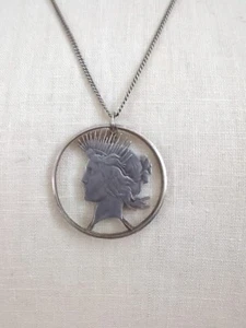 Vintage Silber Peace Dollar Cutout Liberty Anhänger, 24 Zoll Sterling Kette 925 - Bild 1 von 14