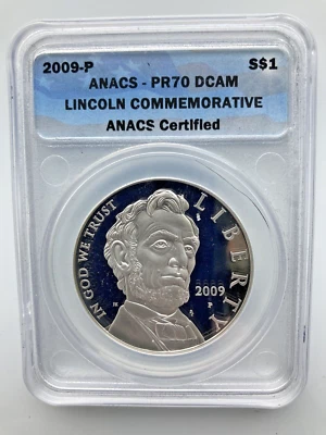 2009-P Lincoln Commemorative SILVER Dollar - ANACS PR70 DCAM - Image 1 of 2