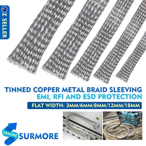 Tinned Copper Braided Cable Sleeve EMI Shielding Expandable Mesh Heat Resistant - Picture 1 of 13
