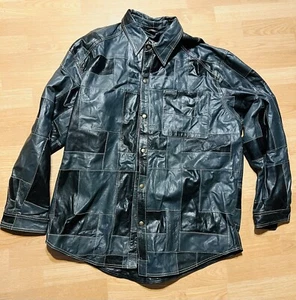 patch leather shirt jacket Men’s SIZE:50 COLOR: Black/gray (Button Down). - Picture 1 of 6