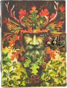 Green Man Print Leather Cover With 100% Recycled Handmade Paper Christmas Gift - Picture 1 of 3