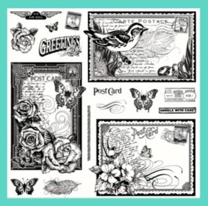 DIY-Vintage-Silikonstempel-13 mini/3 Groß-Postcardstempel-zum Bastel-Journal-Art - Bild 1 von 3