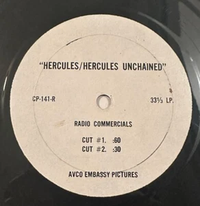 RADIO SPOT 33 1/3 1959 Hercules Unchained ACTION Film AVCO Embassy Pictures 7" - Picture 1 of 2