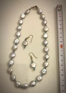 Schmuck-Set Süßwasserperlen 10-13 mm: Kette Ohrstecker # Draht/Verschluss Silber - Bild 1 von 4