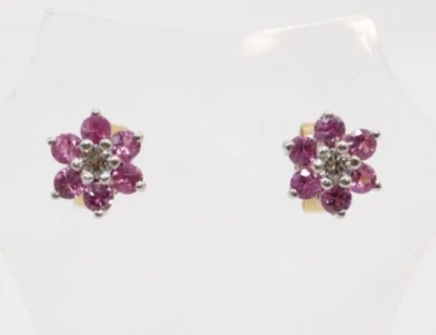 18ct Gold Diamond and Pink Sapphire Earrings - BNIB - Image 1 of 4