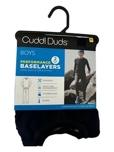 Cuddl Duds Base Layer Boys Youth MEDIUM 2pc Set Pant & Crew Top Navy BLUE NEW - Picture 1 of 4