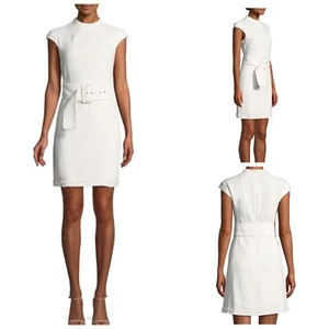 THEORY White MOD Belt Spring Boucle Linen Blend Shift Dress Womens sz 2 - Picture 1 of 17