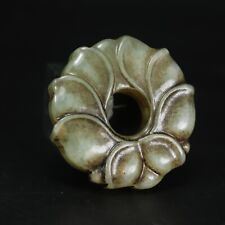 Chinese Old jade Carved Double Sided Fengshui Buddhist Lotus Pendant Amulet