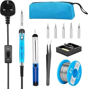 Kit de soldadura de 60 W con temperatura ajustable de 200-450 ° C con interruptor de encendido/apagado y enchufe del Reino Unido - Imagen 1 de 7