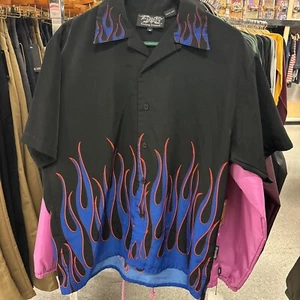 Vintage Dragonfly Blue Flames, Button Up Black Shirt M - Picture 1 of 8