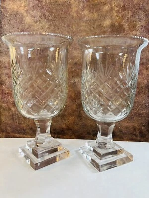 Lámparas antiguas de huracán de vela de vidrio cortada con fotóforo de 1800 reactivas a los rayos UV 2 piezas Foto 1 de 4