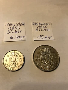 2 1/2 und 1 Gulden Königin Juliana der Nederlande 21,5 gr. Silber - Bild 1 von 2