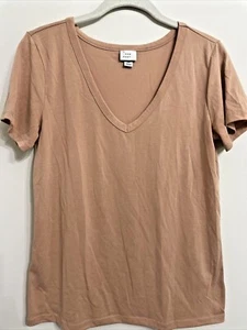 A New Day Womens T Shirt Peach Terra Cotta Knit Top Sz XSmall V Neck Tee - Picture 1 of 8