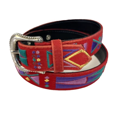 Cinturón Comeco Southwestern Multicolor Bordado en Rojo Imitación Gamuza De Colección S/M Foto 1 de 4