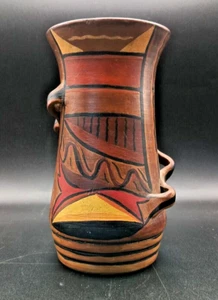 BEAUTIFUL AMERICAN NATIVE EARTHENWARE VASE, IN EARTH TONES, MARKED 1953 v/g - Picture 1 of 7