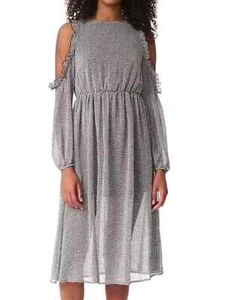 Glamorous Size S 10 Black Gingham Check Cold Shoulder Midi Summer DRESS £55 - Picture 1 of 7