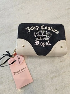 Neu mit Etikett Juicy Couture Kingdom Med. Geldbörse mit doppeltem umlaufendem Reißverschluss - Lakritz schwarz Velour - Bild 1 von 9