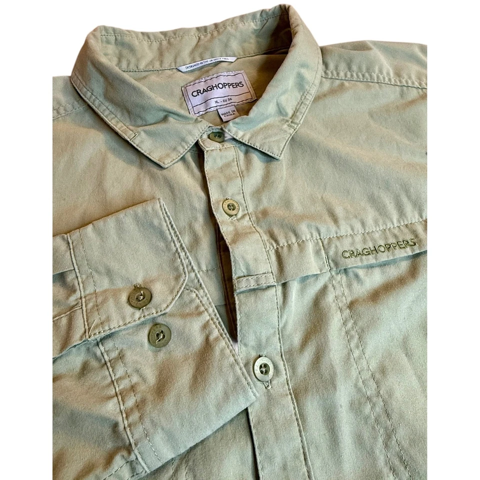 Camisa CRAGHOPPERS Para Hombres XL Manga Larga Abotonada Verde Aire Libre Aventura Viaje Foto 1 de 4