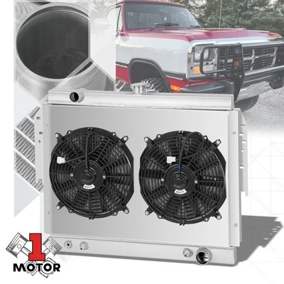 Radiador de aluminio de 3 filas + cubierta de ventilador para Dodge Ramcharger 79-93 3,9 L 5,2 L 5,9 L Foto 1 de 4